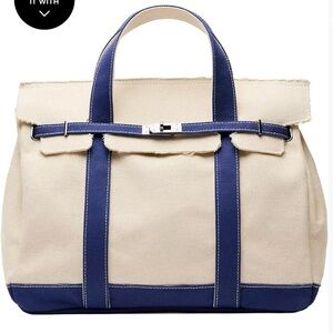 Viral Large Boatkin Inspired Canvas Tote Bag with Navy Trim. Avbl red/blue/grn